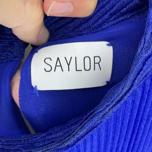 Saylor Margie Metallic Blue Plisse Long Sleeve Mini Dress Size XS - Picture 5 of 11